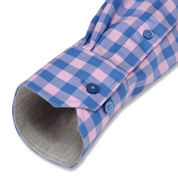 Twillory- Trendsetter- Performance Pink Blue Gingham- Tailored Fit- 15.5 / 32-33 - Picture 3 of 5